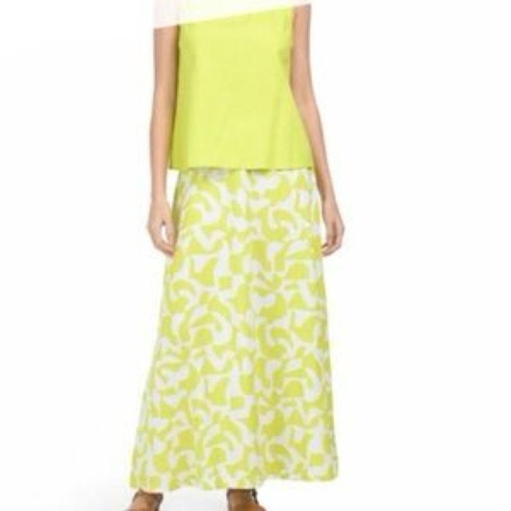 CeCe Lime Pattern Linen Maxi Skirt Size M